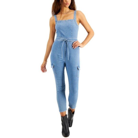 Tinseltown Juniors' Belted Denim Jumpsuit